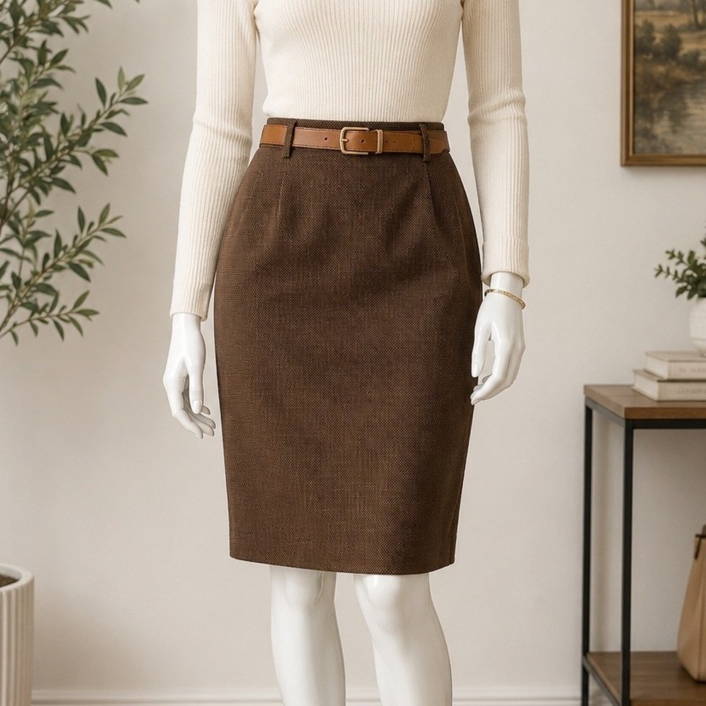 Mondi Womens Pencil Skirt Brown Virgin Wool Textured‎ Professional 34